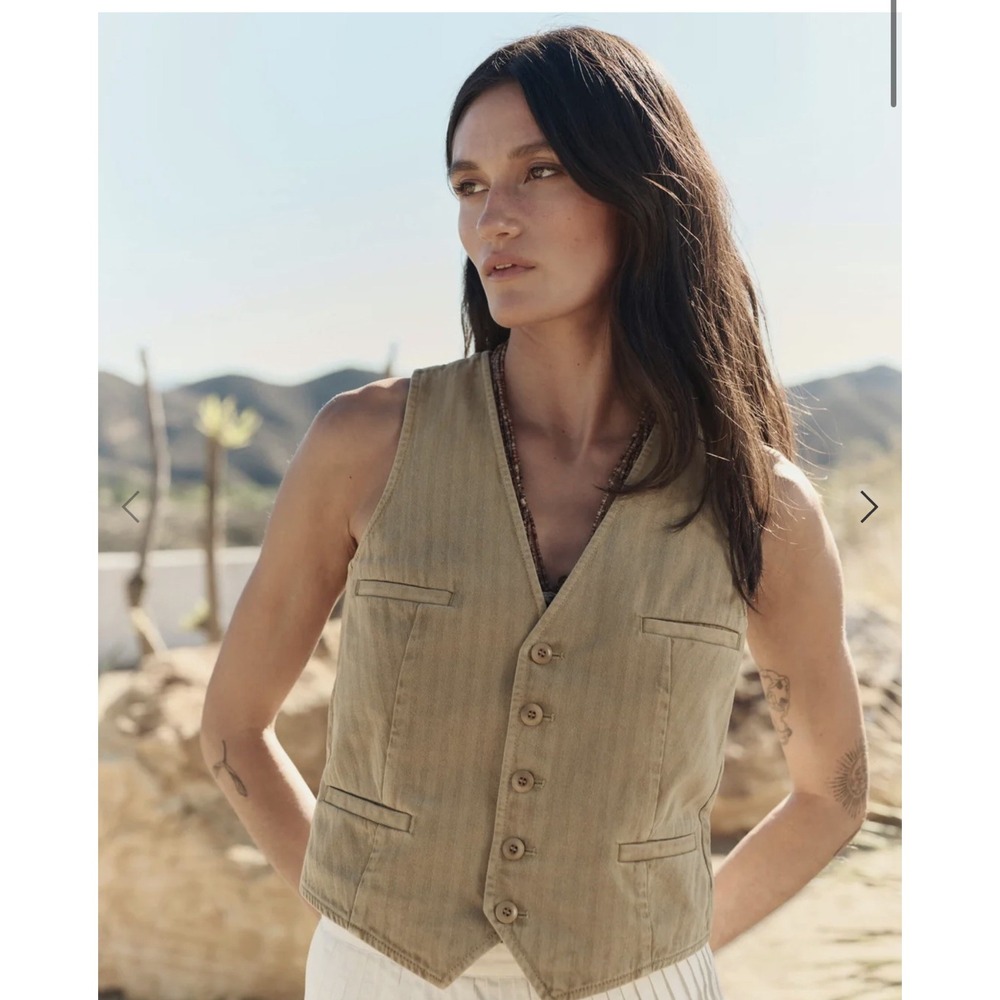 THE GREAT The Suit vest herringbone Women's Sz 0 golden sand $325